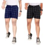 Regular Plain Checkered Cotton Shorts for Boys - Boxer Fit - Pack of 2 - Available in L and XL