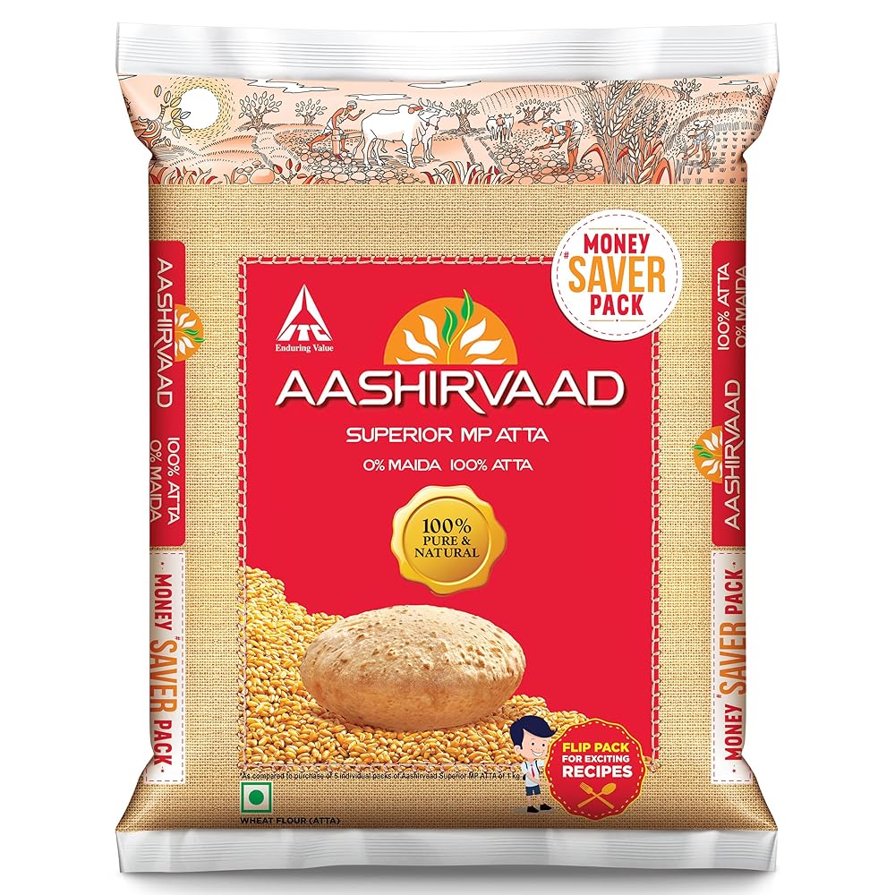 Aashirvaad Superior MP Atta, 100% Whole Wheat Flour, 0% Maida, 5kg/6kg (Weight may vary)