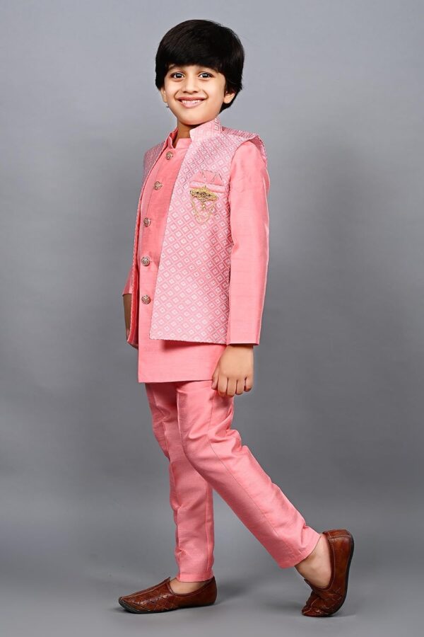 AHHAAAA Kids Indian Ethnic Silk Blend Waistcoat Kurta Pyjama Set Traditional Bollywood Style Wedding Sherwani for Boys