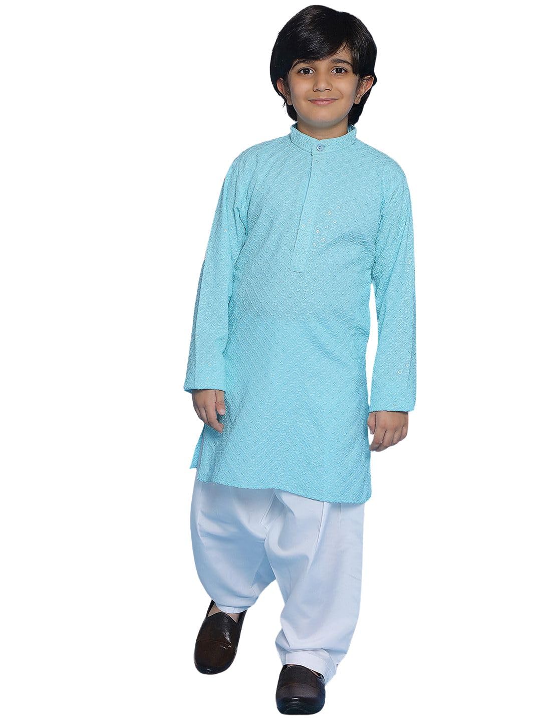 AJ DEZINES Boys Ethnic Kurta Pajama Set | Cotton Full Sleeve Chikankari Kurta with Sequins | Traditional & Festive Wear | Mandarin Collar, Regular Fit | Special Occasion Outfit...