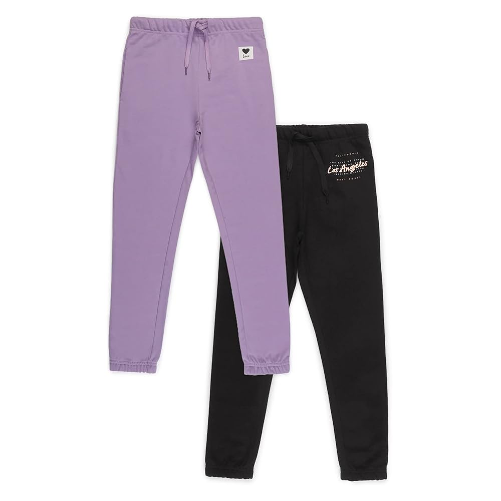 Alan Jones Clothing Girls Pack of 2 Joggers Track Pants | Side Pockets | Elastic Waist with Drawstring | Regular Fit | Age 5-16 Years