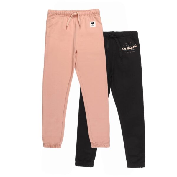 Alan Jones Clothing Girls Pack of 2 Joggers Track Pants | Side Pockets | Elastic Waist with Drawstring | Regular Fit | Age 5-16 Years