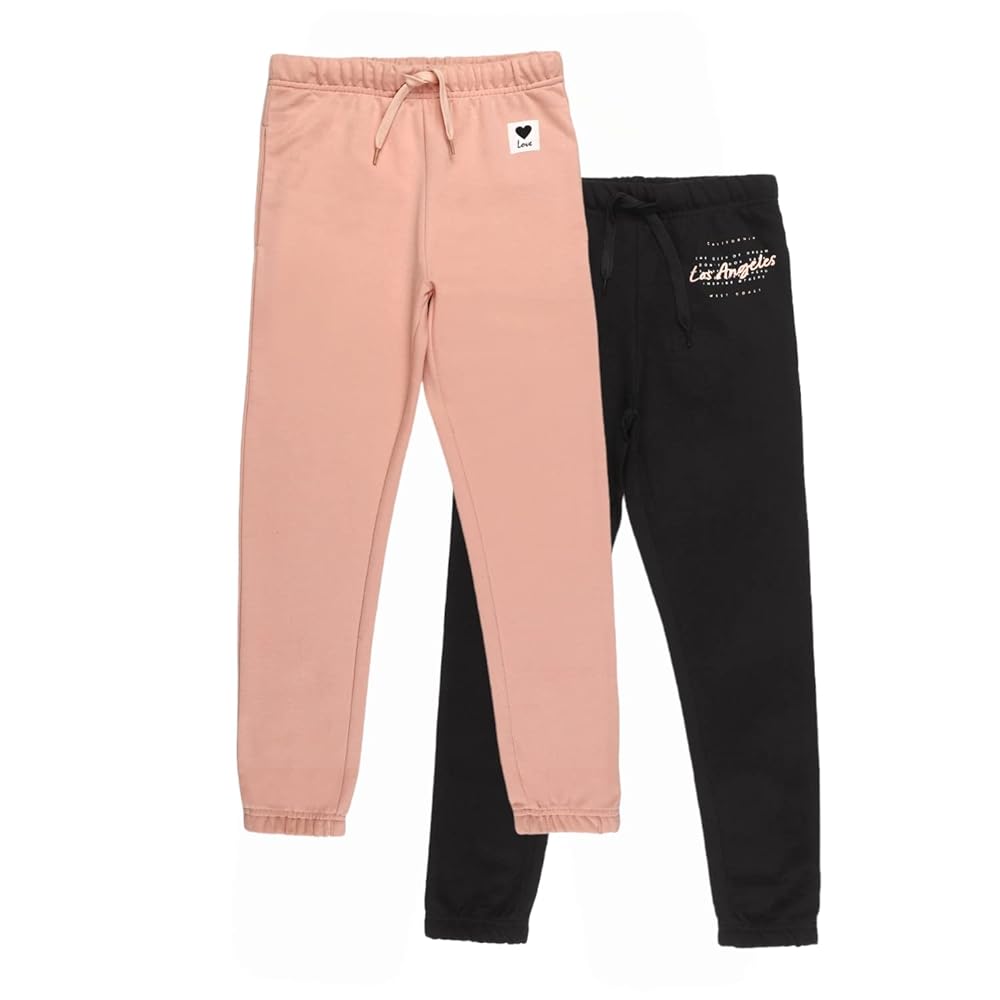 Alan Jones Clothing Girls Pack of 2 Joggers Track Pants | Side Pockets | Elastic Waist with Drawstring | Regular Fit | Age 5-16 Years