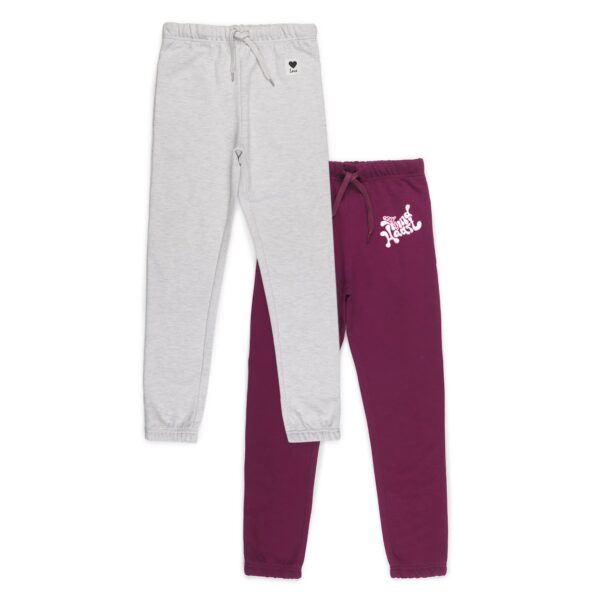 Alan Jones Clothing Girls Pack of 2 Joggers Track Pants | Side Pockets | Elastic Waist with Drawstring | Regular Fit | Age 5-16 Years