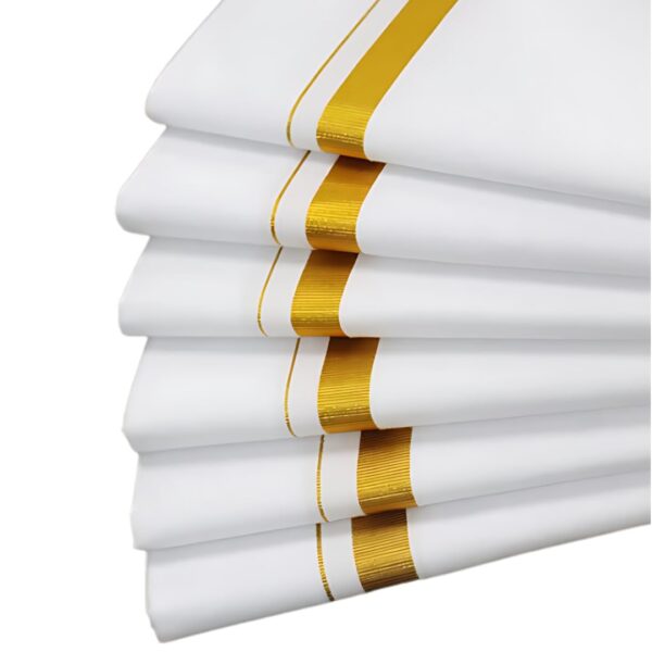 All Size Adjustable Mens traditional White Cotton Pocket Dhoti with Gold Zari Border (28 to 44 Inches)
