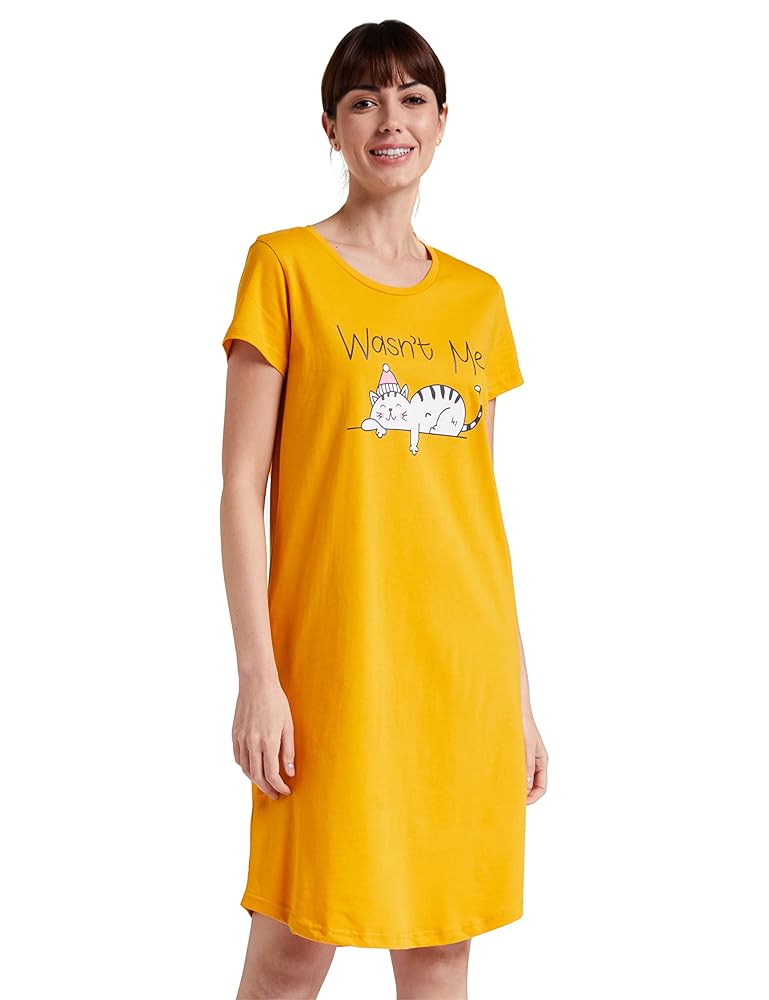 Amazon Brand - Symbol Women's Cotton Knee Length Nighty | Night Dress