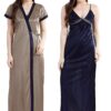 AV2 Women's Satin Solid Knee Length Nighty with Robe