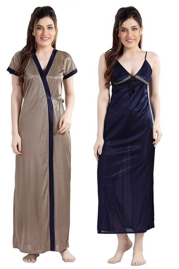 AV2 Women's Satin Solid Knee Length Nighty with Robe