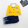 Bold N Elegant Solid Full Sleeve Jacket Coat Blazer with T-Shirt and Denim Blue Trouser Pant 3 Pc Party Suit Set for Little Boys