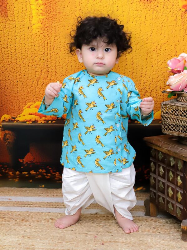 BownBee Cotton Kurta Dhoti Set, White Bottom, Traditional Indian Wear for Baby Boy