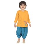 BownBee Ethnic Wear Cotton Kurta Dhoti Set for Boys, Front Open Horse Embroidered With Full Sleeves