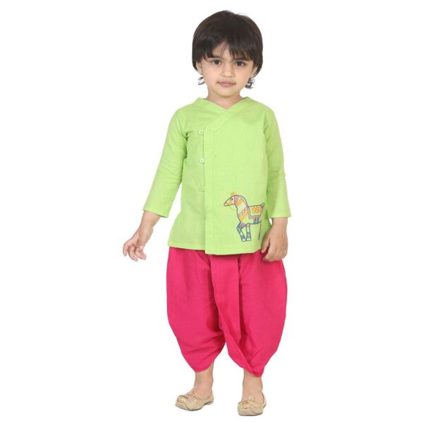 BownBee Ethnic Wear Cotton Kurta Dhoti Set for Boys, Front Open Horse Embroidered With Full Sleeves