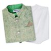 Boy's Cotton Cottton Kurta With Golden Thread Work Nehru Jacket And Elastic Closure Pyjama Set-Green