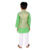 Boy's Cotton Cottton Kurta With Golden Thread Work Nehru Jacket And Elastic Closure Pyjama Set-Green