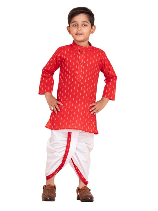 Boys Dhoti Kurta Set for Kids - Cotton Kurta and Elastic Waist Dhoti Set - Traditional Dress for Kids
