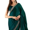 CB-COLEBROOK Women's Soft Satin Saree with Embroidered Sequin Border With Blouse Piece, Traditional Indian Ethnic Wear, Party, Wedding Sarees For Womens