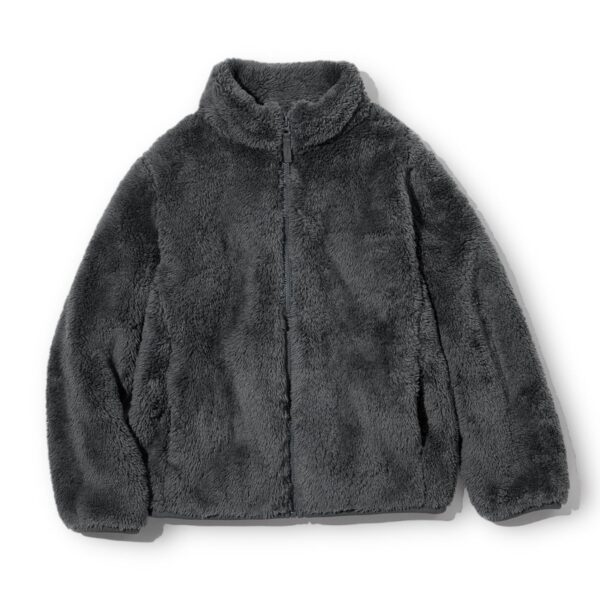 Clothing Boy's Polyester Fluffy Yarn Fleece Full-Zip Standard Length Jacket-Black