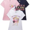 Clotth Theory Girls Super Combed Cotton Regular Fit Round Neck Printed Short Sleeve Tshirt -Combo Pack of 3