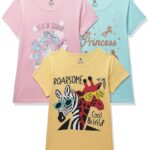 Clotth Theory Girls Super Combed Cotton Regular Fit Round Neck Printed Short Sleeve Tshirt -Combo Pack of 3