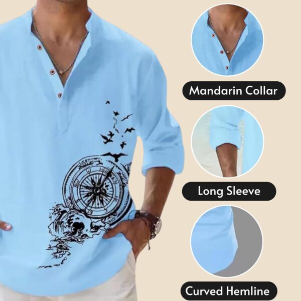 DEELMO Men's Cotton Blend Mandarin Collar Self One Design Full Sleeve Casual Short Kurta