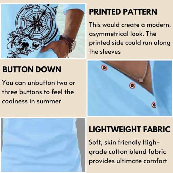 DEELMO Men's Cotton Blend Mandarin Collar Self One Design Full Sleeve Casual Short Kurta