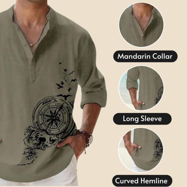 DEELMO Men's Cotton Blend Mandarin Collar Self One Design Full Sleeve Casual Short Kurta