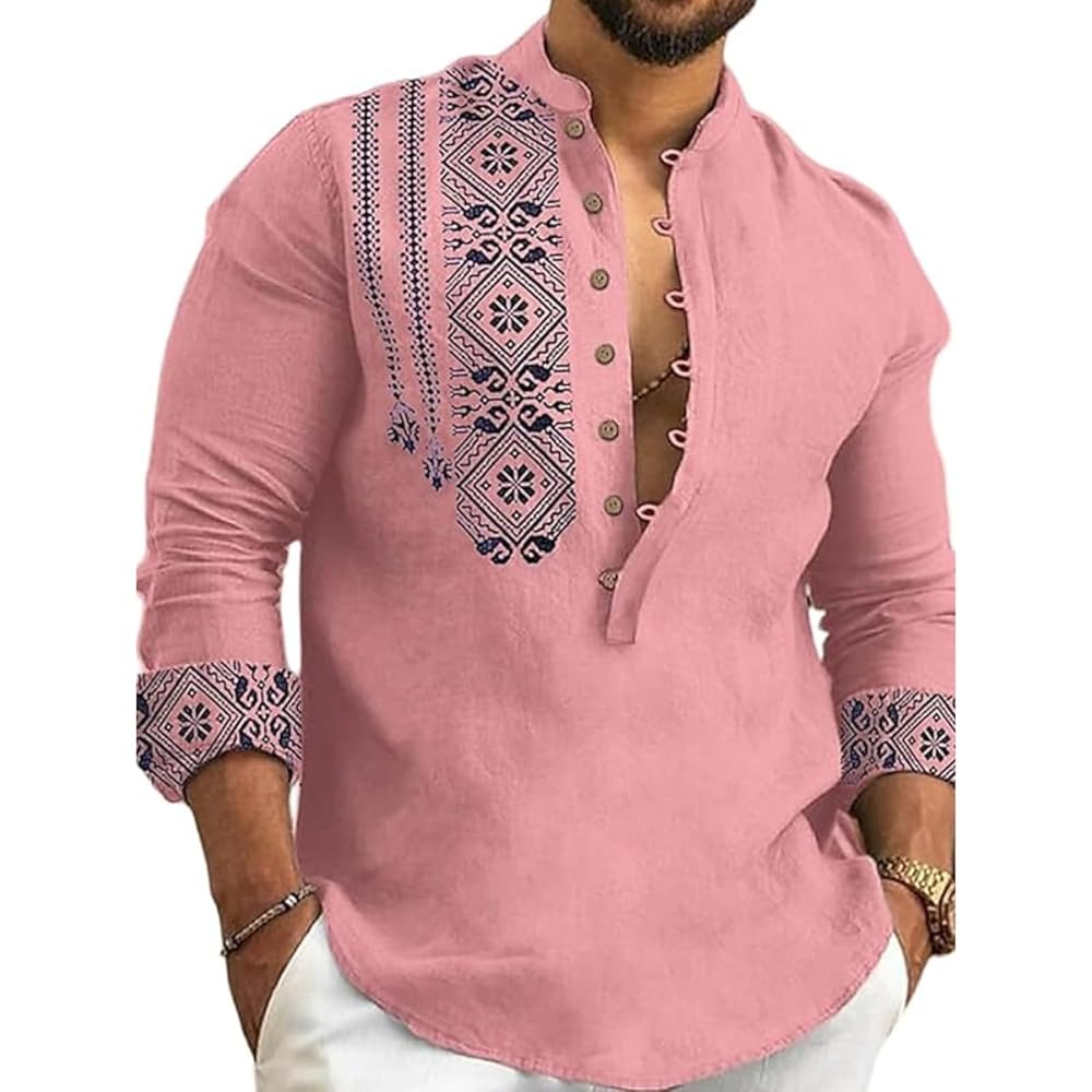 DEELMO Men's Cotton Blend Mandarin Collar Self One Design Full Sleeve Casual Short Kurta