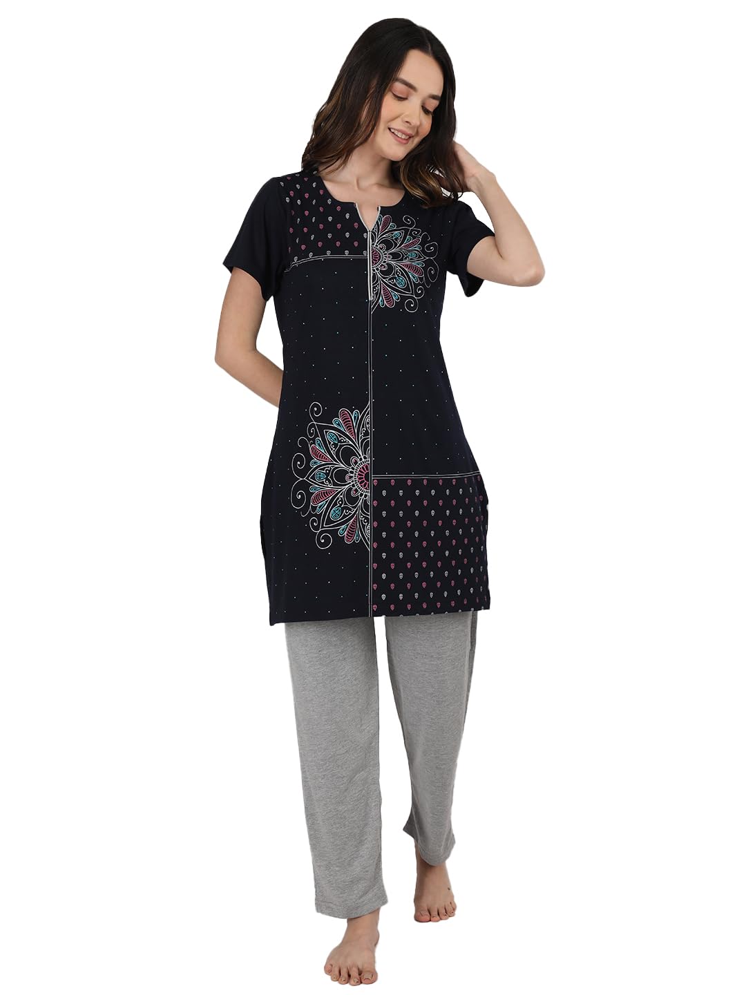 Duchess Women's Cotton Embroided Long Length Night Suit Set