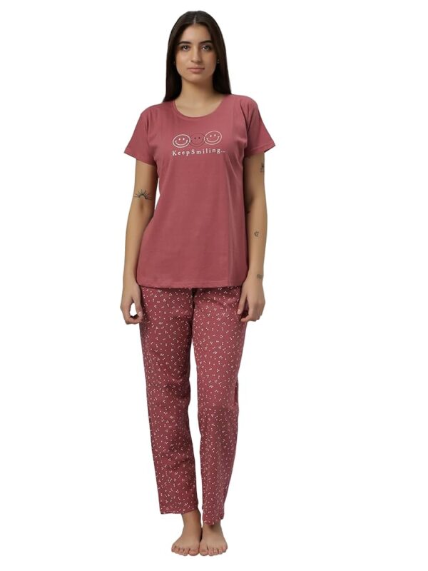 DZZO Women's Cotton Printed Night Suit Set of Shirt & Pyjama, Night wear Dress, Relaxed wear for Women/Girls