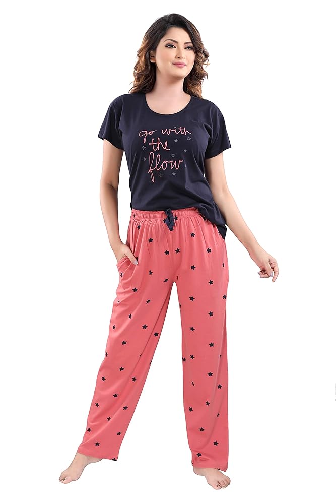 DZZO Women's Cotton Printed Night Suit