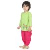 Ethnic Wear Cotton Kurta Dhoti Set for Boys, Front Open Horse Embroidered With Full Sleeves-Firefly green