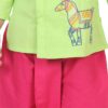 Ethnic Wear Cotton Kurta Dhoti Set for Boys, Front Open Horse Embroidered With Full Sleeves-Firefly green
