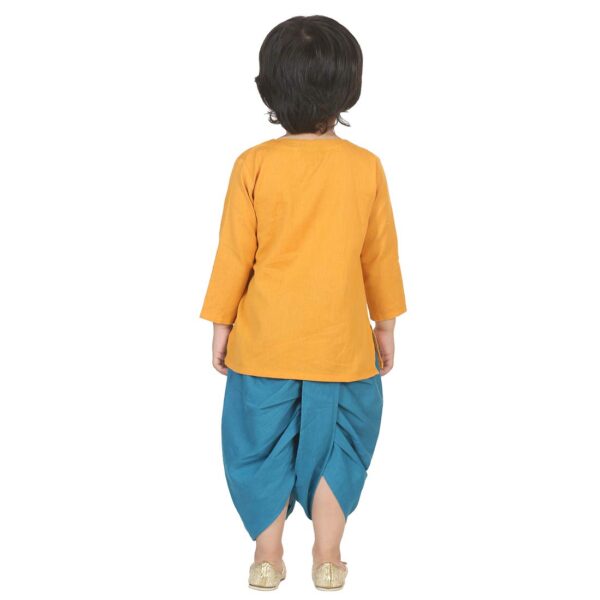 Ethnic Wear Cotton Kurta Dhoti Set for Boys, Front Open Horse Embroidered With Full Sleeves-Yellow