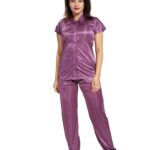 Fabme Women's Plain Satin Night Suit (Shirt and Pyjama) (Color Options) (Size - Small to XX-Large)