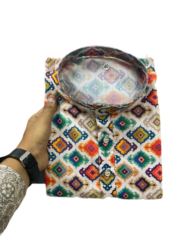 FOXDX Men's Traditional Cotton Floral Printed Only Kurta
