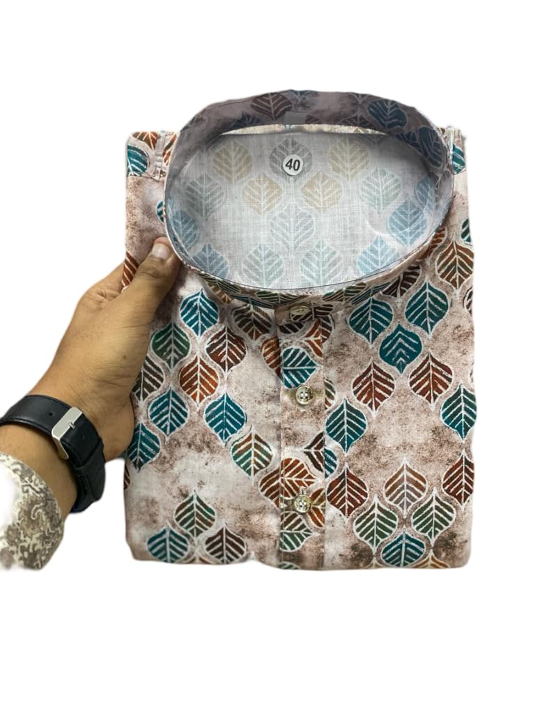 FOXDX Men's Traditional Cotton Floral Printed Only Kurta
