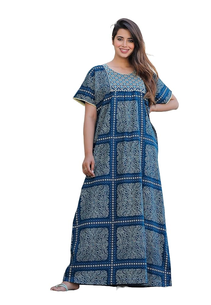 G4Girl Pure Cotton Embroidery Nighty for Women's | Night Gown | Nighty | Nightdress | Maxi | Sleepwear | Jaipuri Nighty | Nighties | Gown