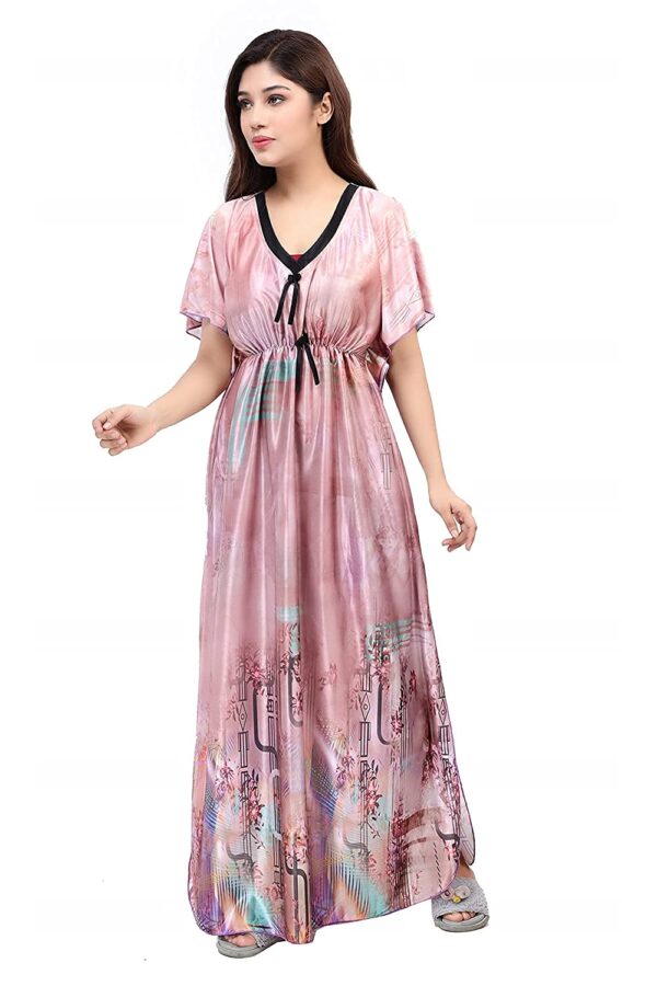 G4Girl Women's Silk Geometric Print Maxi Nightgown