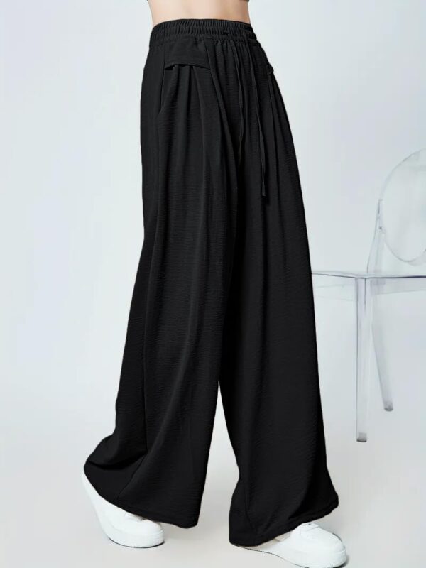 GRECIILOOKS Textured Trousers for Women | Women Loose Fit Trousers | Women's High-Waisted Pant | Women Trousers Pants | Korean Trousers for Women