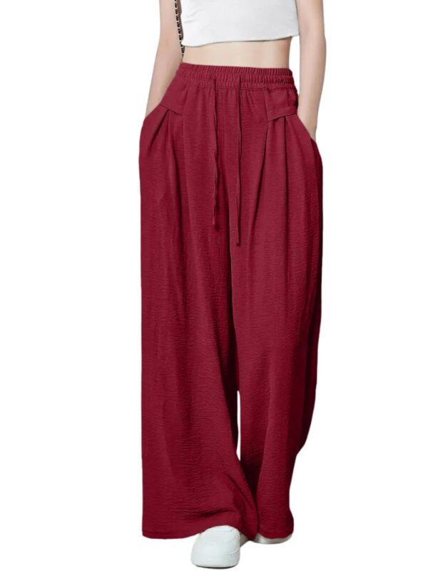 GRECIILOOKS Textured Trousers for Women | Women Loose Fit Trousers | Women's High-Waisted Pant | Women Trousers Pants | Korean Trousers for Women