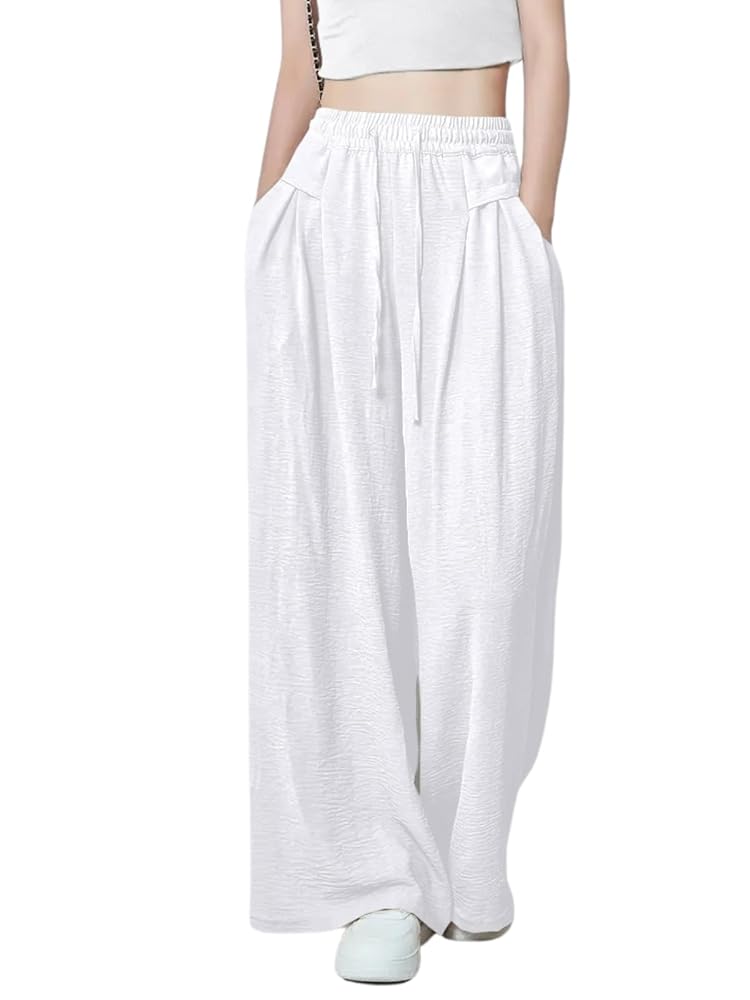 GRECIILOOKS Textured Trousers for Women | Women Loose Fit Trousers | Women's High-Waisted Pant | Women Trousers Pants | Korean Trousers for Women