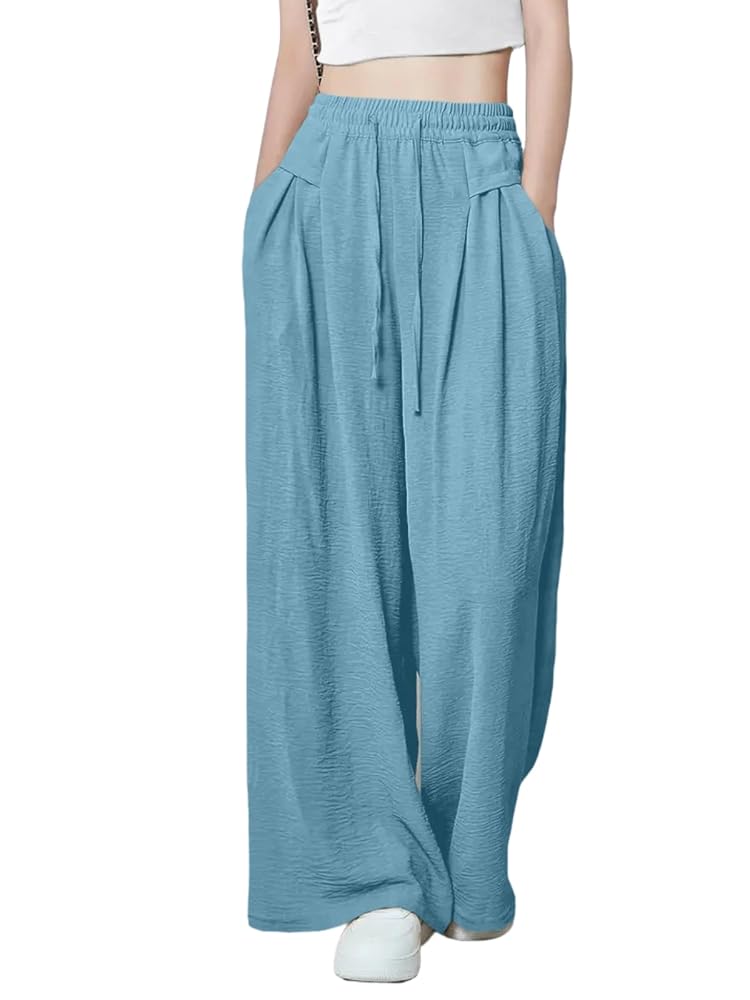 GRECIILOOKS Textured Trousers for Women | Women Loose Fit Trousers | Women's High-Waisted Pant | Women Trousers Pants | Korean Trousers for Women
