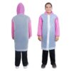 HACER EVA Kids Hooded Raincoat for 10 to 14 Years Water Resistant Full-Sleeve Poncho with Adjustable Hood Drawstring Full Length Rainwear Boys & Girls (1 Pc, Pink & White)