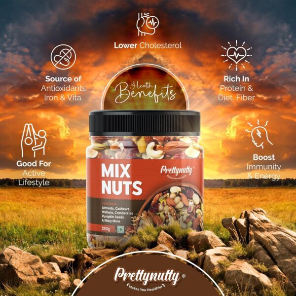 Healthy Nutmix 250g, Dried Almonds, Black Raisins, Cashewnuts, Cranberries, Green Raisins, Walnut Kernels & Many More.