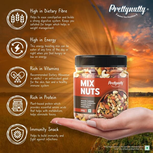 Healthy Nutmix 250g, Dried Almonds, Black Raisins, Cashewnuts, Cranberries, Green Raisins, Walnut Kernels & Many More.