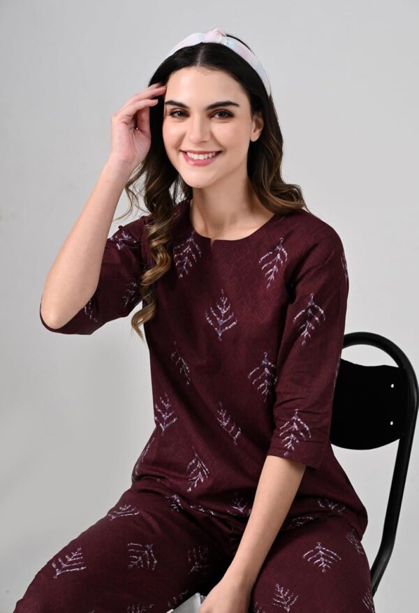 Ichaa Women Women's Printed Cotton Night Wear Top and Bottom Night Suit Set