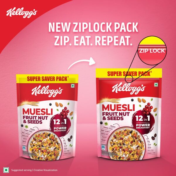 Kellogg's Muesli Fruit Nut & Seeds 750G | 12-In-1 Power Breakfast | India'S No. 1 Muesli | Multigrain Breakfast Cereal