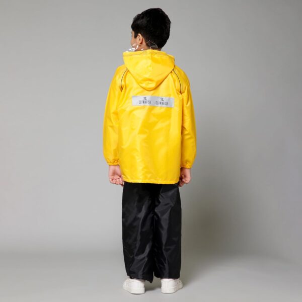 Kid's Waterproof Double Coating Reversible Standard Length Raincoat With Hood & Reflector Logo At Back, Top & Bottom Printed Plastic Pouch-006