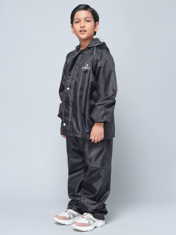 Kid's Waterproof Double Coating Reversible Standard Length Raincoat With Hood & Reflector Logo At Back, Top & Bottom Printed Plastic Pouch-002