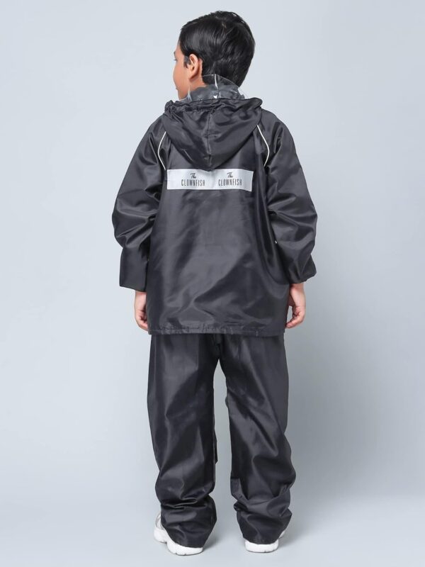 Kid's Waterproof Double Coating Reversible Standard Length Raincoat With Hood & Reflector Logo At Back, Top & Bottom Printed Plastic Pouch-002